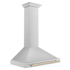 ZLINE Autograph Edition 36 In. Convertible Stainless Steel Range Hood With Stainless Steel Shell And Polished Gold Accents (KB4STZ-36-G)(Zline Autograph Edition 36 Wall Mount Range Hood Stainless Steel Polished Gold Kb4stz 36 G) -Induction Cooktop Store zline rangehood stainless KB4STZ 36 G side
