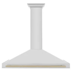 ZLINE Autograph Edition 48 In. Convertible Stainless Steel Range Hood With Stainless Steel Shell And Polished Gold Accents (KB4STZ-48-G)(Zline Autograph Edition 48 Wall Mount Range Hood Stainless Steel Polished Gold Kb4stz 48 G) -Induction Cooktop Store zline rangehood stainless KB4STZ 48 G front