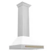 ZLINE Autograph Edition 30 In. Convertible Stainless Steel Range Hood With White Matte Shell And Champagne Bronze Accents (KB4STZ-WM30-CB)(Zline Autograph Edition 30 Wall Mount Range Hood Stainless Steel White Matte Champagne Bronze Kb4stz Wm30 Cb)