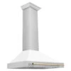 ZLINE Autograph Edition 36 In. Convertible Stainless Steel Range Hood With White Matte Shell And Polished Gold Accents (KB4STZ-WM36-G)(Zline Autograph Edition 36 Wall Mount Range Hood Stainless Steel White Matte Polished Gold Kb4stz Wm36 G)