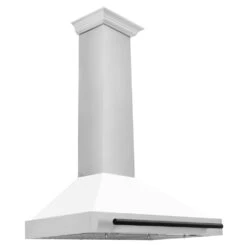 ZLINE Autograph Edition 36 In. Convertible Stainless Steel Range Hood With White Matte Shell And Matte Black Accents (KB4STZ-WM36-MB)(Zline Autograph Edition 36 Wall Mount Range Hood Stainless Steel White Matte Matte Black Kb4stz Wm36 Mb)