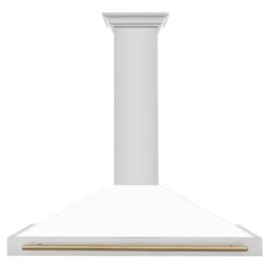 ZLINE Autograph Edition 48 In. Convertible Stainless Steel Range Hood With White Matte Shell And Champagne Bronze Accents (KB4STZ-WM48-CB)(Zline Autograph Edition 48 Wall Mount Range Hood Stainless Steel White Matte Champagne Bronze Kb4stz Wm48 Cb) -Induction Cooktop Store zline rangehood stainless KB4STZ WM48 CB front 5a66d181 b062 4e8e a8b1 390f76cdda4a