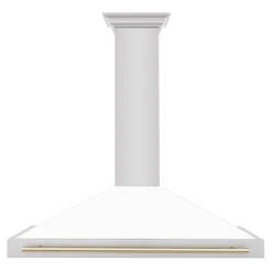 ZLINE Autograph Edition 48 In. Convertible Stainless Steel Range Hood With White Matte Shell And Polished Gold Accents (KB4STZ-WM48-G)(Zline Autograph Edition 48 Wall Mount Range Hood Stainless Steel White Matte Polished Gold Kb4stz Wm48 G) -Induction Cooktop Store zline rangehood stainless KB4STZ WM48 G front 3e7151c7 3e94 4862 8498 f92c1b9c57c5