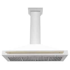 ZLINE Autograph Edition 48 In. Convertible Stainless Steel Range Hood With White Matte Shell And Polished Gold Accents (KB4STZ-WM48-G)(Zline Autograph Edition 48 Wall Mount Range Hood Stainless Steel White Matte Polished Gold Kb4stz Wm48 G) -Induction Cooktop Store zline rangehood stainless KB4STZ WM48 G under a6f228f4 b9db 4e54 95c4 205d05f41a56
