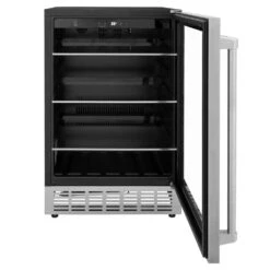 ZLINE 24 In. Monument 154 Can Beverage Fridge In Stainless Steel (RBV-US-24)(Zline 24 Monument Beverage Fridge Stainless Rbv Us 24) -Induction Cooktop Store zline refrigeration monument beverage cooler RBV US 24 front open c7126431 762c 48da b0fb 9aa781e16761