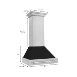 ZLINE 30 In. Satin Stainless Steel Wall Mount Range Hood With Black Matte Shell And Stainless Steel Handle (8654SNX-BLM-30)(Zline 30 Wall Mount Range Hood Satin Stainless Steel Black Matte 8654snx Blm 30) -Induction Cooktop Store zline satin stainless steel black matte wall mount 8654SNX BLM 30 Dimensional