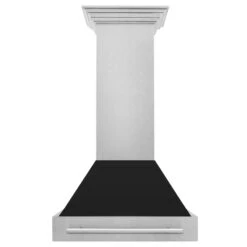 ZLINE 30 In. Satin Stainless Steel Wall Mount Range Hood With Black Matte Shell And Stainless Steel Handle (8654SNX-BLM-30)(Zline 30 Wall Mount Range Hood Satin Stainless Steel Black Matte 8654snx Blm 30) -Induction Cooktop Store zline satin stainless steel black matte wall mount 8654SNX BLM 30 front