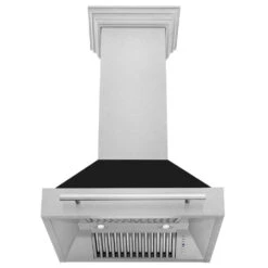 ZLINE 30 In. Satin Stainless Steel Wall Mount Range Hood With Black Matte Shell And Stainless Steel Handle (8654SNX-BLM-30)(Zline 30 Wall Mount Range Hood Satin Stainless Steel Black Matte 8654snx Blm 30) -Induction Cooktop Store zline satin stainless steel black matte wall mount 8654SNX BLM 30 front under