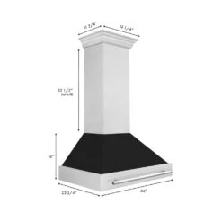 ZLINE 36 In. Satin Stainless Steel Wall Mount Range Hood With Black Matte Shell And Stainless Steel Handle (8654SNX-BLM-36)(Zline 36 Wall Mount Range Hood Satin Stainless Steel Black Matte 8654snx Blm 36) -Induction Cooktop Store zline satin stainless steel black matte wall mounted range hood 8654SNX BLM 36 Dimensional