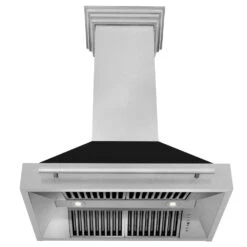 ZLINE 36 In. Satin Stainless Steel Wall Mount Range Hood With Black Matte Shell And Stainless Steel Handle (8654SNX-BLM-36)(Zline 36 Wall Mount Range Hood Satin Stainless Steel Black Matte 8654snx Blm 36) -Induction Cooktop Store zline satin stainless steel black matte wall mounted range hood 8654SNX BLM 36 front under