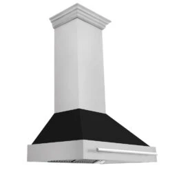 ZLINE 36 In. Satin Stainless Steel Wall Mount Range Hood With Black Matte Shell And Stainless Steel Handle (8654SNX-BLM-36)(Zline 36 Wall Mount Range Hood Satin Stainless Steel Black Matte 8654snx Blm 36)