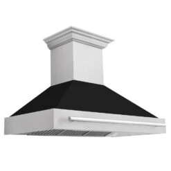 ZLINE 48 In. Satin Stainless Steel Wall Mount Range Hood With Black Matte Shell And Stainless Steel Handle (8654SNX-BLM-48)(Zline 48 Wall Mount Range Hood Satin Stainless Steel Black Matte 8654snx Blm 48)
