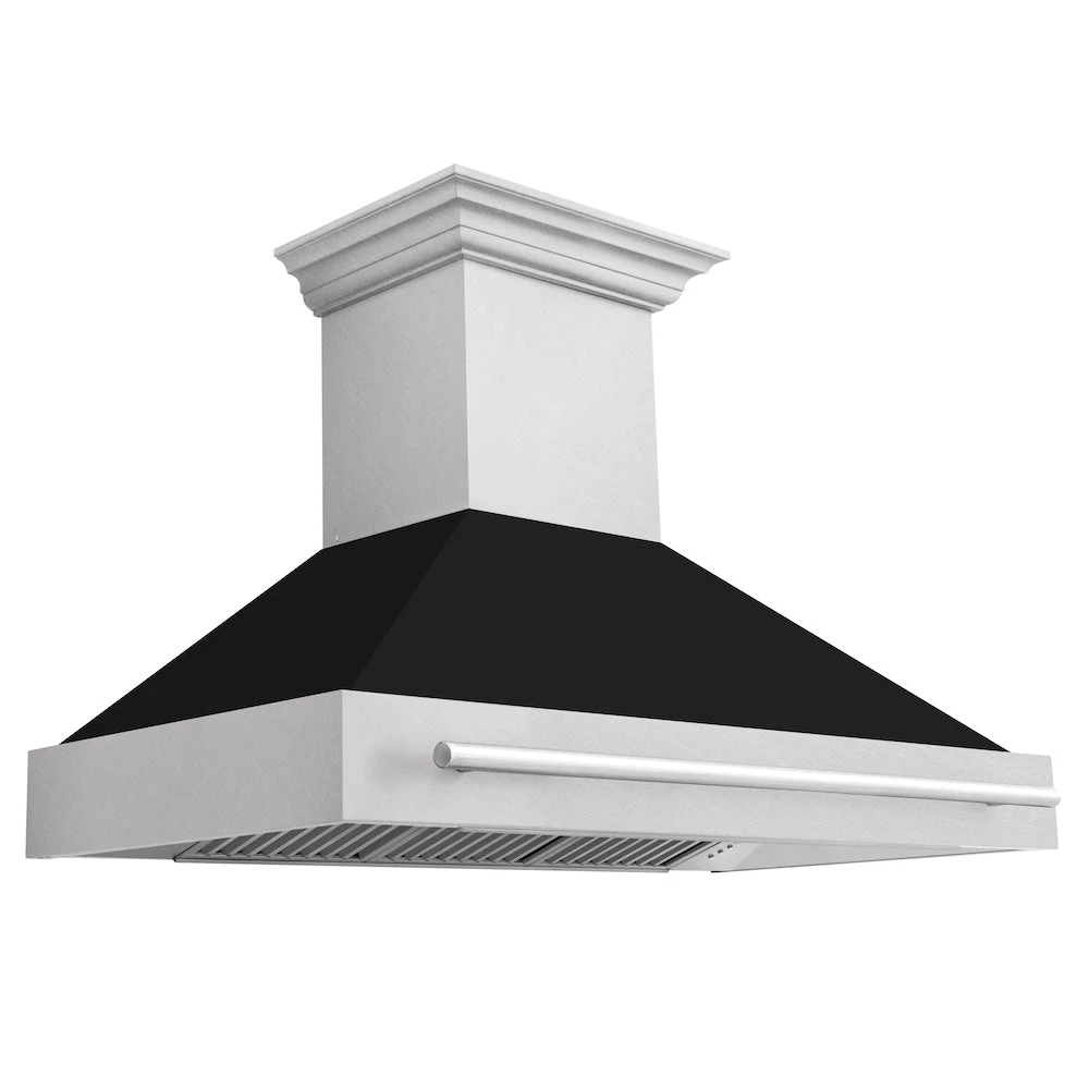 ZLINE 48 In. Satin Stainless Steel Wall Mount Range Hood With Black Matte Shell And Stainless Steel Handle (8654SNX-BLM-48)(Zline 48 Wall Mount Range Hood Satin Stainless Steel Black Matte 8654snx Blm 48) 1 ZLINE 48 In. Satin Stainless Steel Wall Mount Range Hood With Black Matte Shell And Stainless Steel Handle (8654SNX-BLM-48)(Zline 48 Wall Mount Range Hood Satin Stainless Steel Black Matte 8654snx Blm 48)
