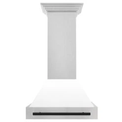 ZLINE Autograph Edition 30 In. Satin Stainless Steel Wall Mount Range Hood With White Matte Shell And Matte Black Handle (8654SNZ-WM30-MB)(Zline Autograph Edition 30 Wall Mount Range Hood Satin Stainless Steel White Matte Matte Black 8654snz Wm30 Mb) 13 ZLINE Autograph Edition 30 In. Satin Stainless Steel Wall Mount Range Hood With White Matte Shell And Matte Black Handle (8654SNZ-WM30-MB)(Zline Autograph Edition 30 Wall Mount Range Hood Satin Stainless Steel White Matte Matte Black 8654snz Wm30 Mb) -Induction Cooktop Store zline satin stainless steel wall mounted range hood 8654SNZ WM30 MB front