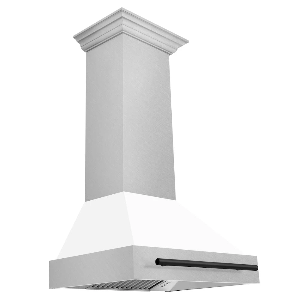 ZLINE Autograph Edition 30 In. Satin Stainless Steel Wall Mount Range Hood With White Matte Shell And Matte Black Handle (8654SNZ-WM30-MB)(Zline Autograph Edition 30 Wall Mount Range Hood Satin Stainless Steel White Matte Matte Black 8654snz Wm30 Mb) 1 ZLINE Autograph Edition 30 In. Satin Stainless Steel Wall Mount Range Hood With White Matte Shell And Matte Black Handle (8654SNZ-WM30-MB)(Zline Autograph Edition 30 Wall Mount Range Hood Satin Stainless Steel White Matte Matte Black 8654snz Wm30 Mb)