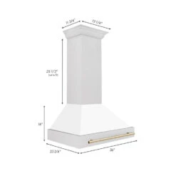 ZLINE Autograph Edition 36 In. Satin Stainless Steel Wall Mount Range Hood With White Matte Shell And Polished Gold Handle (8654SNZ-WM36-G)(Zline Autograph Edition 36 Wall Mount Range Hood Satin Stainless Steel White Matte Polished Gold 8654snz Wm36 G) 15 ZLINE Autograph Edition 36 In. Satin Stainless Steel Wall Mount Range Hood With White Matte Shell And Polished Gold Handle (8654SNZ-WM36-G)(Zline Autograph Edition 36 Wall Mount Range Hood Satin Stainless Steel White Matte Polished Gold 8654snz Wm36 G) -Induction Cooktop Store zline satin stainless steel wall mounted range hood 8654SNZ WM36 G Dimensional