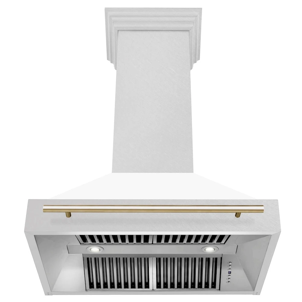 ZLINE Autograph Edition 36 In. Satin Stainless Steel Wall Mount Range Hood With White Matte Shell And Polished Gold Handle (8654SNZ-WM36-G)(Zline Autograph Edition 36 Wall Mount Range Hood Satin Stainless Steel White Matte Polished Gold 8654snz Wm36 G) 5 ZLINE Autograph Edition 36 In. Satin Stainless Steel Wall Mount Range Hood With White Matte Shell And Polished Gold Handle (8654SNZ-WM36-G)(Zline Autograph Edition 36 Wall Mount Range Hood Satin Stainless Steel White Matte Polished Gold 8654snz Wm36 G) - Image 5