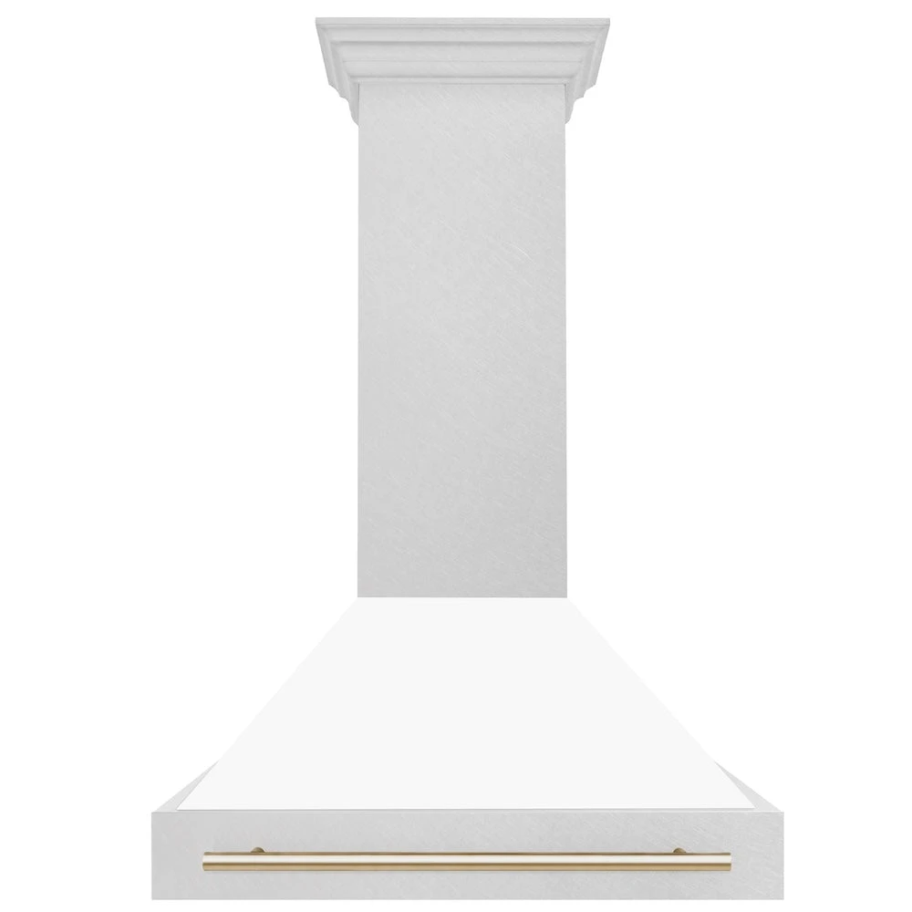 ZLINE Autograph Edition 36 In. Satin Stainless Steel Wall Mount Range Hood With White Matte Shell And Polished Gold Handle (8654SNZ-WM36-G)(Zline Autograph Edition 36 Wall Mount Range Hood Satin Stainless Steel White Matte Polished Gold 8654snz Wm36 G) 4 ZLINE Autograph Edition 36 In. Satin Stainless Steel Wall Mount Range Hood With White Matte Shell And Polished Gold Handle (8654SNZ-WM36-G)(Zline Autograph Edition 36 Wall Mount Range Hood Satin Stainless Steel White Matte Polished Gold 8654snz Wm36 G) - Image 4