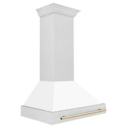 ZLINE Autograph Edition 36 In. Satin Stainless Steel Wall Mount Range Hood With White Matte Shell And Polished Gold Handle (8654SNZ-WM36-G)(Zline Autograph Edition 36 Wall Mount Range Hood Satin Stainless Steel White Matte Polished Gold 8654snz Wm36 G) 10 ZLINE Autograph Edition 36 In. Satin Stainless Steel Wall Mount Range Hood With White Matte Shell And Polished Gold Handle (8654SNZ-WM36-G)(Zline Autograph Edition 36 Wall Mount Range Hood Satin Stainless Steel White Matte Polished Gold 8654snz Wm36 G) -Induction Cooktop Store zline satin stainless steel wall mounted range hood 8654SNZ WM36 G side