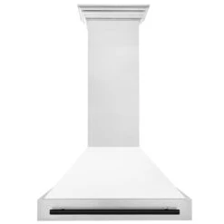 ZLINE Autograph Edition 36 In. Satin Stainless Steel Wall Mount Range Hood With White Matte Shell And Matte Black Handle (8654SNZ-WM36-MB)(Zline Autograph Edition 36 Wall Mount Range Hood Satin Stainless Steel White Matte Matte Black 8654snz Wm36 Mb) -Induction Cooktop Store zline satin stainless steel wall mounted range hood 8654SNZ WM36 MB front