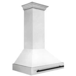 ZLINE Autograph Edition 36 In. Satin Stainless Steel Wall Mount Range Hood With White Matte Shell And Matte Black Handle (8654SNZ-WM36-MB)(Zline Autograph Edition 36 Wall Mount Range Hood Satin Stainless Steel White Matte Matte Black 8654snz Wm36 Mb) -Induction Cooktop Store zline satin stainless steel wall mounted range hood 8654SNZ WM36 MB side