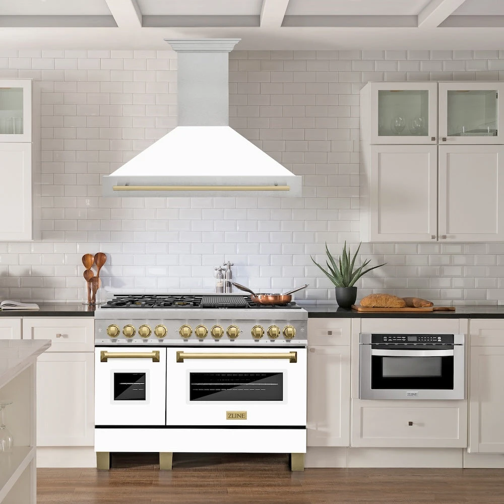 ZLINE Autograph Edition 48 In. Satin Stainless Steel Wall Mount Range Hood With White Matte Shell And Champagne Bronze Handle (8654SNZ-WM48-CB)(Zline Autograph Edition 48 Wall Mount Range Hood Satin Stainless Steel White Matte Champagne Bronze 8654snz Wm48 Cb) 2 ZLINE Autograph Edition 48 In. Satin Stainless Steel Wall Mount Range Hood With White Matte Shell And Champagne Bronze Handle (8654SNZ-WM48-CB)(Zline Autograph Edition 48 Wall Mount Range Hood Satin Stainless Steel White Matte Champagne Bronze 8654snz Wm48 Cb) - Image 2