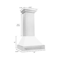 ZLINE 30 In. Satin Stainless Steel Wall Mount Range Hood With White Matte Shell And Stainless Steel Handle (8654SNX-WM-30)(Zline 30 Wall Mount Range Hood Satin Stainless Steel White Matte 8654snx Wm 30) -Induction Cooktop Store zline satin stainless steel white matte wall mount 8654SNX WM 30 Dimensional