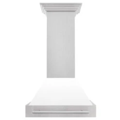 ZLINE 30 In. Satin Stainless Steel Wall Mount Range Hood With White Matte Shell And Stainless Steel Handle (8654SNX-WM-30)(Zline 30 Wall Mount Range Hood Satin Stainless Steel White Matte 8654snx Wm 30) -Induction Cooktop Store zline satin stainless steel white matte wall mount 8654SNX WM 30 front