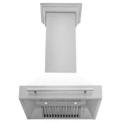 ZLINE 30 In. Satin Stainless Steel Wall Mount Range Hood With White Matte Shell And Stainless Steel Handle (8654SNX-WM-30)(Zline 30 Wall Mount Range Hood Satin Stainless Steel White Matte 8654snx Wm 30) -Induction Cooktop Store zline satin stainless steel white matte wall mount 8654SNX WM 30 front under