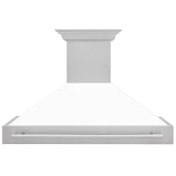 ZLINE 48 In. Satin Stainless Steel Wall Mount Range Hood With White Matte Shell And Stainless Steel Handle (8654SNX-WM-48)(Zline 48 Wall Mount Range Hood Satin Stainless Steel White Matte 8654snx Wm 48) -Induction Cooktop Store zline satin stainless steel white matte wall mounted range hood 8654SNX WM 48 front