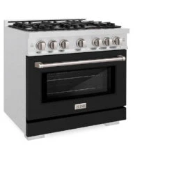 ZLINE 36 In. 5.2 Cu. Ft. Select Dual Fuel Range With 6 Burner Gas Cooktop And Electric Convection Oven In Satin Stainless Steel With Black Matte Door (HDRS-BLM-36)(Zline 36 Select Dual Fuel Range Satin Stainless Steel Black Matte Hdrs Blm 36) -Induction Cooktop Store zline select satin stainless steel black matte dual fuel range HDRS BLM 36 main