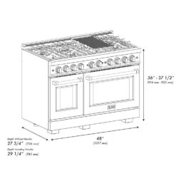 ZLINE 48 In. 6.7 Cu. Ft. Select Double Oven Gas Range With 8 Burner Cooktop In Satin Stainless Steel With Black Matte Doors (HGRS-BLM-48)(Zline 48 Select Gas Range Satin Stainless Steel Black Matte Hgrs Blm 48) 21 ZLINE 48 In. 6.7 Cu. Ft. Select Double Oven Gas Range With 8 Burner Cooktop In Satin Stainless Steel With Black Matte Doors (HGRS-BLM-48)(Zline 48 Select Gas Range Satin Stainless Steel Black Matte Hgrs Blm 48) -Induction Cooktop Store zline select satin stainless steel black matte gas range HGRS BLM 48 dimensional diagram