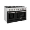ZLINE 48 In. 6.7 Cu. Ft. Select Double Oven Dual Fuel Range With 8 Burner Gas Cooktop In Satin Stainless Steel With Black Matte Doors (HDRS-BLM-48)(Zline 48 Select Dual Fuel Range Satin Stainless Steel Black Matte Hdrs Blm 48)