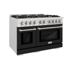 ZLINE 48 In. 6.7 Cu. Ft. Select Double Oven Dual Fuel Range With 8 Burner Gas Cooktop In Satin Stainless Steel With Black Matte Doors (HDRS-BLM-48)(Zline 48 Select Dual Fuel Range Satin Stainless Steel Black Matte Hdrs Blm 48)