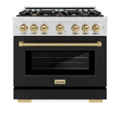 ZLINE Autograph Edition 36 In. 5.2 Cu. Ft. Select Dual Fuel Range With 6 Burner Gas Cooktop And Electric Convection Oven In Satin Stainless Steel With Black Matte Door And Champagne Bronze Accents (HDRSZ-BLM-36-CB)(Zline Autograph Edition 36 Select Dual Fuel Range Satin Stainless Steel Black Matte Champagne Bronze Hdrsz Blm 36 Cb) 18 ZLINE Autograph Edition 36 In. 5.2 Cu. Ft. Select Dual Fuel Range With 6 Burner Gas Cooktop And Electric Convection Oven In Satin Stainless Steel With Black Matte Door And Champagne Bronze Accents (HDRSZ-BLM-36-CB)(Zline Autograph Edition 36 Select Dual Fuel Range Satin Stainless Steel Black Matte Champagne Bronze Hdrsz Blm 36 Cb) -Induction Cooktop Store zline select satin stainless steel dual fuel range autograph edition champagne bronze HDRSZ BLM 36 CB front