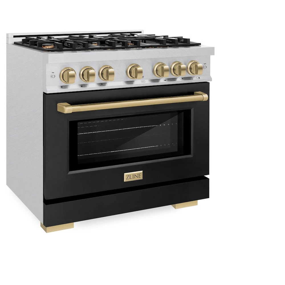 ZLINE Autograph Edition 36 In. 5.2 Cu. Ft. Select Dual Fuel Range With 6 Burner Gas Cooktop And Electric Convection Oven In Satin Stainless Steel With Black Matte Door And Champagne Bronze Accents (HDRSZ-BLM-36-CB)(Zline Autograph Edition 36 Select Dual Fuel Range Satin Stainless Steel Black Matte Champagne Bronze Hdrsz Blm 36 Cb) 8 ZLINE Autograph Edition 36 In. 5.2 Cu. Ft. Select Dual Fuel Range With 6 Burner Gas Cooktop And Electric Convection Oven In Satin Stainless Steel With Black Matte Door And Champagne Bronze Accents (HDRSZ-BLM-36-CB)(Zline Autograph Edition 36 Select Dual Fuel Range Satin Stainless Steel Black Matte Champagne Bronze Hdrsz Blm 36 Cb) - Image 8