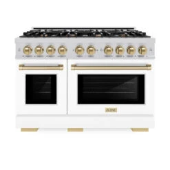 ZLINE Autograph Edition 48 In. 6.7 Cu. Ft. Select Double Oven Dual Fuel Range With 8 Burner Gas Cooktop In Satin Stainless Steel With White Matte Doors And Champagne Bronze Accents (HDRSZ-WM-48-CB)(Zline Autograph Edition 48 Select Dual Fuel Range Satin Stainless Steel White Matte Champagne Bronze Hdrsz Wm 48 Cb) 16 ZLINE Autograph Edition 48 In. 6.7 Cu. Ft. Select Double Oven Dual Fuel Range With 8 Burner Gas Cooktop In Satin Stainless Steel With White Matte Doors And Champagne Bronze Accents (HDRSZ-WM-48-CB)(Zline Autograph Edition 48 Select Dual Fuel Range Satin Stainless Steel White Matte Champagne Bronze Hdrsz Wm 48 Cb) -Induction Cooktop Store zline select satin stainless steel dual fuel range autograph edition champagne bronze HDRSZ WM 48 CB front