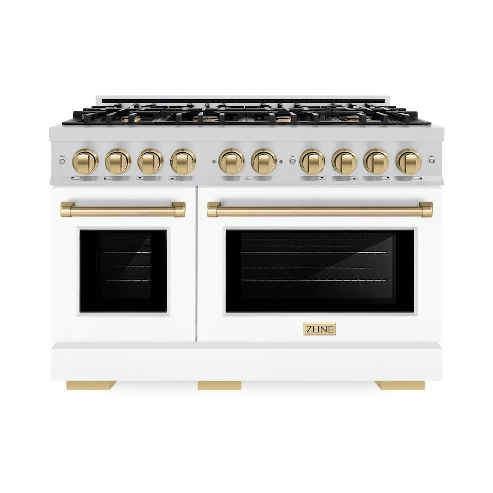 ZLINE Autograph Edition 48 In. 6.7 Cu. Ft. Select Double Oven Dual Fuel Range With 8 Burner Gas Cooktop In Satin Stainless Steel With White Matte Doors And Champagne Bronze Accents (HDRSZ-WM-48-CB)(Zline Autograph Edition 48 Select Dual Fuel Range Satin Stainless Steel White Matte Champagne Bronze Hdrsz Wm 48 Cb) 2 ZLINE Autograph Edition 48 In. 6.7 Cu. Ft. Select Double Oven Dual Fuel Range With 8 Burner Gas Cooktop In Satin Stainless Steel With White Matte Doors And Champagne Bronze Accents (HDRSZ-WM-48-CB)(Zline Autograph Edition 48 Select Dual Fuel Range Satin Stainless Steel White Matte Champagne Bronze Hdrsz Wm 48 Cb) - Image 2