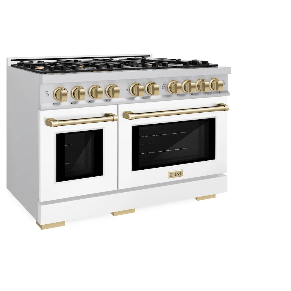 ZLINE Autograph Edition 48 In. 6.7 Cu. Ft. Select Double Oven Dual Fuel Range With 8 Burner Gas Cooktop In Satin Stainless Steel With White Matte Doors And Champagne Bronze Accents (HDRSZ-WM-48-CB)(Zline Autograph Edition 48 Select Dual Fuel Range Satin Stainless Steel White Matte Champagne Bronze Hdrsz Wm 48 Cb) 5 ZLINE Autograph Edition 48 In. 6.7 Cu. Ft. Select Double Oven Dual Fuel Range With 8 Burner Gas Cooktop In Satin Stainless Steel With White Matte Doors And Champagne Bronze Accents (HDRSZ-WM-48-CB)(Zline Autograph Edition 48 Select Dual Fuel Range Satin Stainless Steel White Matte Champagne Bronze Hdrsz Wm 48 Cb) - Image 5