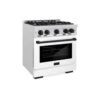 ZLINE Autograph Edition 30 In. 4.2 Cu. Ft. Select Dual Fuel Range With 4 Burner Gas Cooktop And Electric Convection Oven In Satin Stainless Steel With White Matte Door And Matte Black Accents (HDRSZ-WM-30-MB)(Zline Autograph Edition 30 Select Dual Fuel Range Satin Stainless Steel White Matte Matte Black Hdrsz Wm 30 Mb)