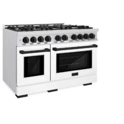 ZLINE Autograph Edition 48 In. 6.7 Cu. Ft. Select Double Oven Dual Fuel Range With 8 Burner Gas Cooktop In Satin Stainless Steel With White Matte Doors And Matte Black Accents (HDRSZ-WM-48-MB)(Zline Autograph Edition 48 Select Dual Fuel Range Satin Stainless Steel White Matte Matte Black Hdrsz Wm 48 Mb) -Induction Cooktop Store zline select satin stainless steel dual fuel range autograph edition matte black HDRSZ WM 48 MB main