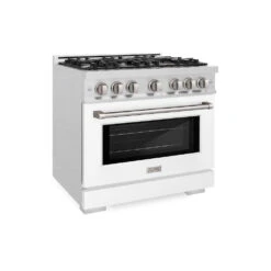 ZLINE 36 In. 5.2 Cu. Ft. Select Dual Fuel Range With 6 Burner Gas Cooktop And Electric Convection Oven In Satin Stainless Steel With White Matte Door (HDRS-WM-36)(Zline 36 Select Dual Fuel Range Satin Stainless Steel White Matte Hdrs Wm 36)
