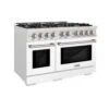 ZLINE 48 In. 6.7 Cu. Ft. Select Double Oven Dual Fuel Range With 8 Burner Gas Cooktop In Satin Stainless Steel With White Matte Doors (HDRS-WM-48)(Zline 48 Select Dual Fuel Range Satin Stainless Steel White Matte Hdrs Wm 48)