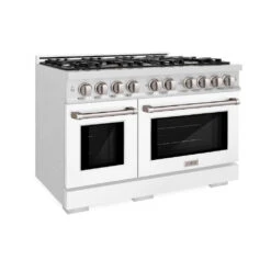 ZLINE 48 In. 6.7 Cu. Ft. Select Double Oven Dual Fuel Range With 8 Burner Gas Cooktop In Satin Stainless Steel With White Matte Doors (HDRS-WM-48)(Zline 48 Select Dual Fuel Range Satin Stainless Steel White Matte Hdrs Wm 48)