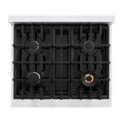ZLINE 30 In. 4.2 Cu. Ft. Select Gas Range With 4 Burner Cooktop And Convection Gas Oven In Satin Stainless Steel With Black Matte Door (HGRS-BLM-30)(Zline 30 Select Gas Range Satin Stainless Steel Black Matte Hgrs Blm 30) -Induction Cooktop Store zline select satin stainless steel gas range HGRS BLM 30 top down