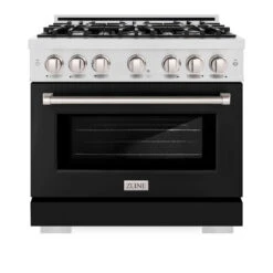 ZLINE 36 In. 5.2 Cu. Ft. Select Gas Range With 6 Burner Cooktop And Convection Gas Oven In Satin Stainless Steel With Black Matte Door (HGRS-BLM-36)(Zline 36 Select Gas Range Satin Stainless Steel Black Matte Hgrs Blm 36) 16 ZLINE 36 In. 5.2 Cu. Ft. Select Gas Range With 6 Burner Cooktop And Convection Gas Oven In Satin Stainless Steel With Black Matte Door (HGRS-BLM-36)(Zline 36 Select Gas Range Satin Stainless Steel Black Matte Hgrs Blm 36) -Induction Cooktop Store zline select satin stainless steel gas range HGRS BLM 36 front