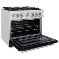 ZLINE 36 In. 5.2 Cu. Ft. Select Gas Range With 6 Burner Cooktop And Convection Gas Oven In Satin Stainless Steel With Black Matte Door (HGRS-BLM-36)(Zline 36 Select Gas Range Satin Stainless Steel Black Matte Hgrs Blm 36) 18 ZLINE 36 In. 5.2 Cu. Ft. Select Gas Range With 6 Burner Cooktop And Convection Gas Oven In Satin Stainless Steel With Black Matte Door (HGRS-BLM-36)(Zline 36 Select Gas Range Satin Stainless Steel Black Matte Hgrs Blm 36) -Induction Cooktop Store zline select satin stainless steel gas range HGRS BLM 36 main open