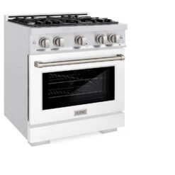 ZLINE 30 In. 4.2 Cu. Ft. Select Gas Range With 4 Burner Cooktop And Convection Gas Oven In Satin Stainless Steel With White Matte Door (HGRS-WM-30)(Zline 30 Select Gas Range Satin Stainless Steel White Matte Hgrs Wm 30) -Induction Cooktop Store zline select satin stainless steel gas range HGRS WM 30 main