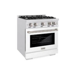 ZLINE 30 In. 4.2 Cu. Ft. Select Gas Range With 4 Burner Cooktop And Convection Gas Oven In Satin Stainless Steel With White Matte Door (HGRS-WM-30)(Zline 30 Select Gas Range Satin Stainless Steel White Matte Hgrs Wm 30)
