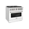 ZLINE 36 In. 5.2 Cu. Ft. Select Gas Range With 6 Burner Cooktop And Convection Gas Oven In Satin Stainless Steel With White Matte Door (HGRS-WM-36)(Zline 36 Select Gas Range Satin Stainless Steel White Matte Hgrs Wm 36)